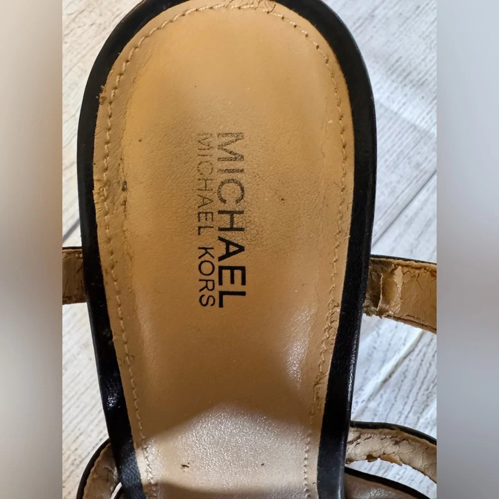 Michael Kors Black Strappy Wedge Sandals Size 8 Ankle Strap Heels